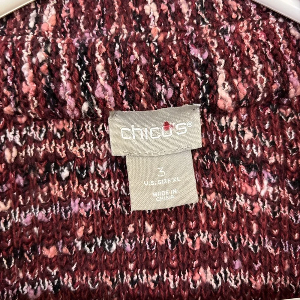 Chicos Size 3 Tweed Blazer Fringe Knit Maroon Winter Career‎ Professional Cotton